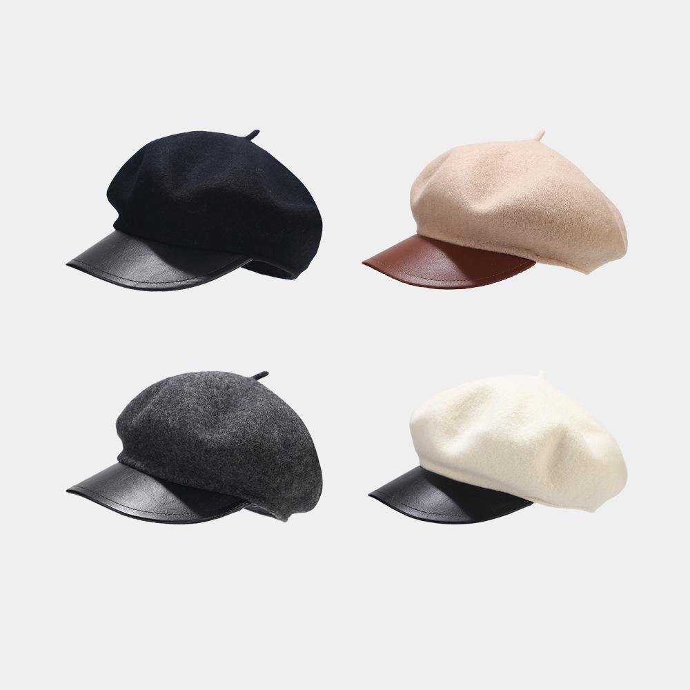 Internet Celebrity Beret Children Autumn and Winter British Retro Woolen Leather Brim Cap Painter Hat Tide