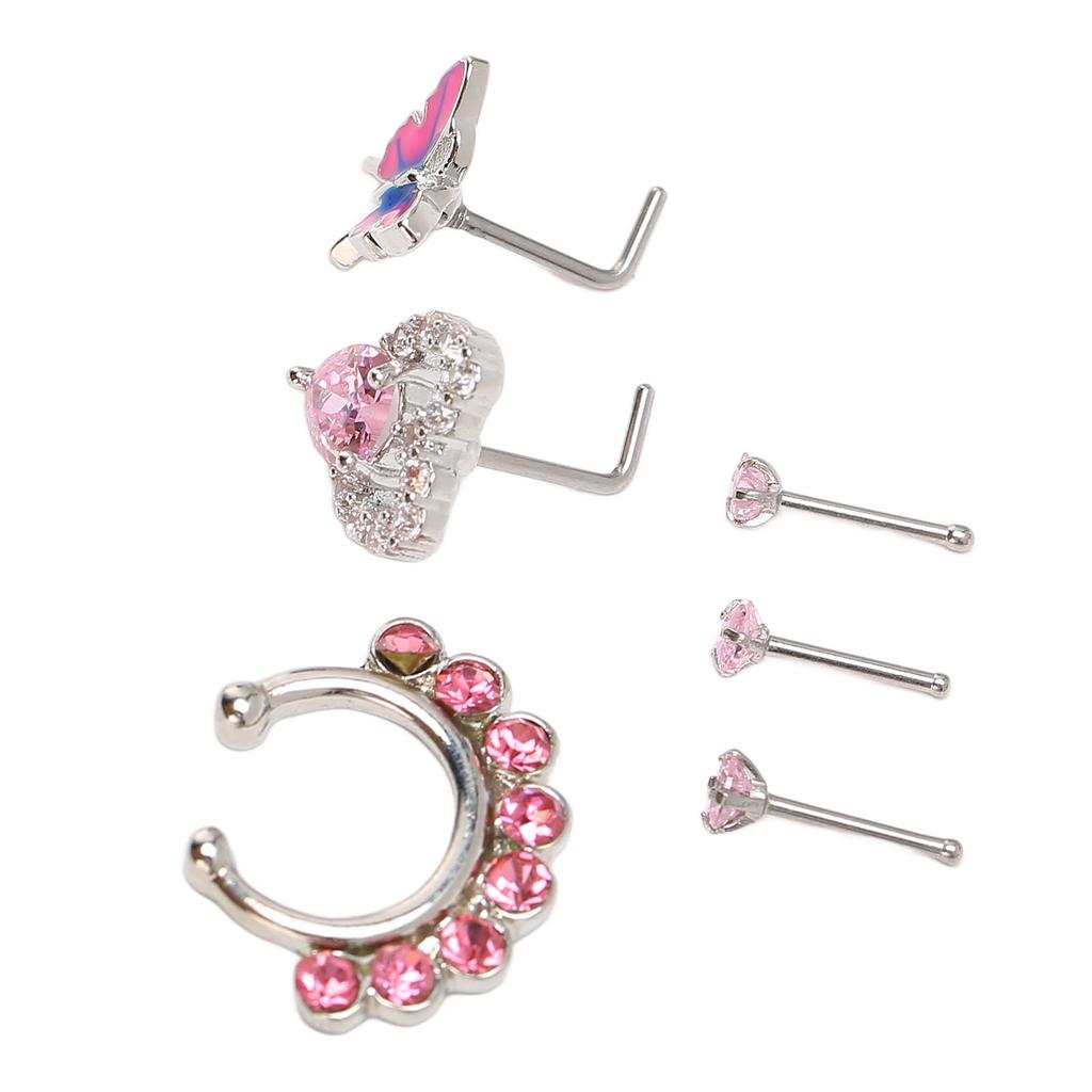 6pcs Nose Piercing Jewelry Stainless Steel Hypo Allergenic Glitter Reusable Fashionable Nose Rings Hoop Studs