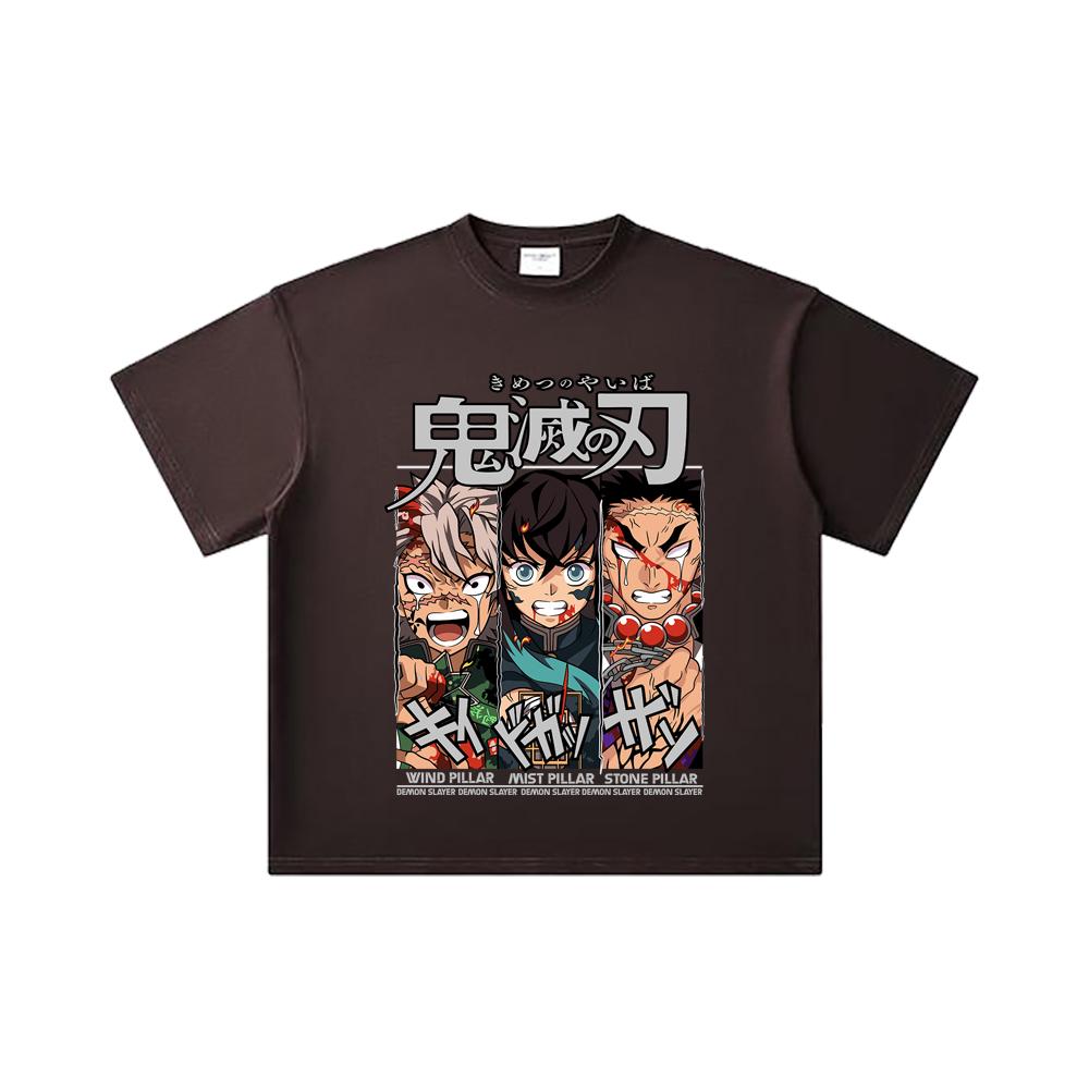 260 GSM Double Yarn 32 Count 100% Cotton Demon Slayer V60 Pillars Print Unisex Heavy Cotton T Shirt