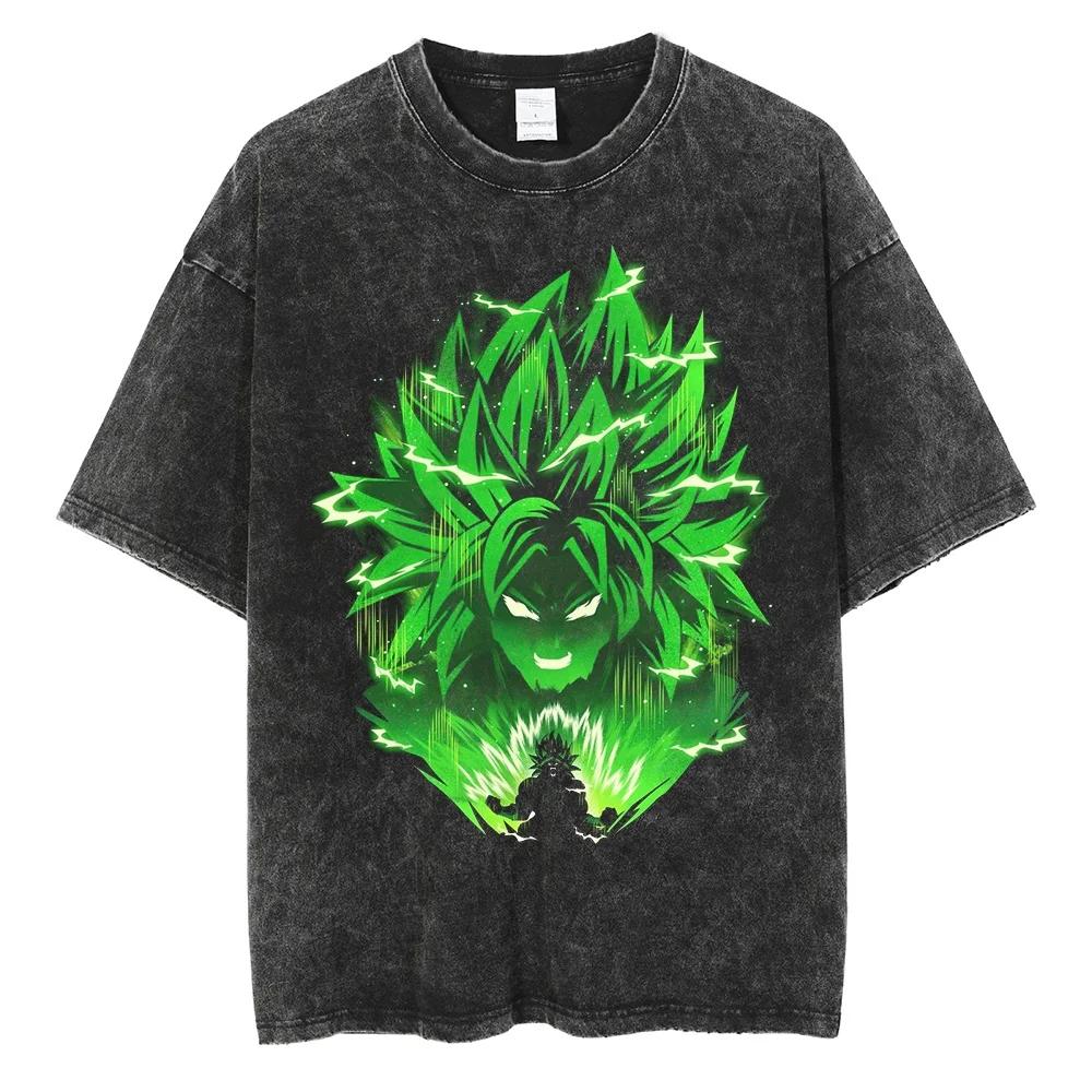 Harajuku Vintage TShirt Japanese Anime Dragon Ball Graphic Oversize T Shirt Washed Tshirt Men Summer Cotton Tops Tees