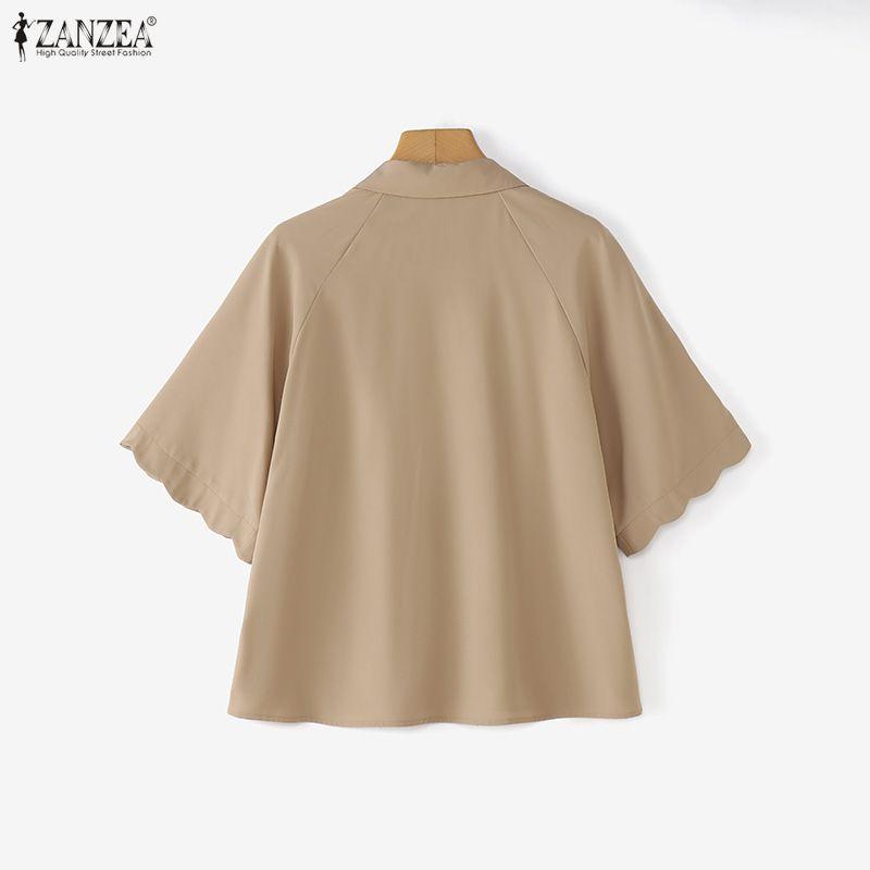 ZANZEA Women Classic Collar Loose Casual Half Sleeve Blouse