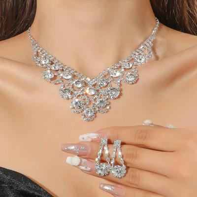 Bridal Jewelry Set Chain Claw Chain Rhinestone Necklace Earrings Set Dinner Dress Clavicle Chain Women'S Xiaoxiangfeng
