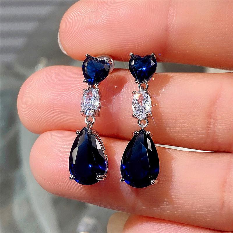 

925 Sterling Silver Water Drop CZ Dangle Earrings Women White/Blue/Pink/Yellow Simple Elegant Earrings Wedding Trendy Jewelry