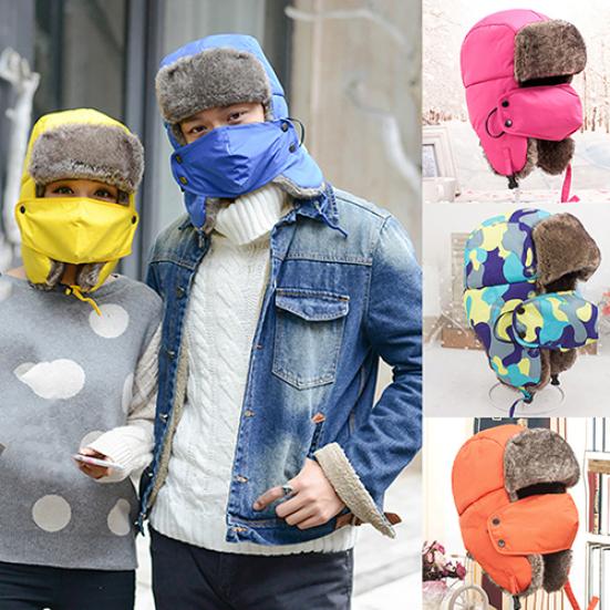 Fashion Men Women Winter Warm Trapper Ear Flap Ushanka Hat with Wind Proof Mask