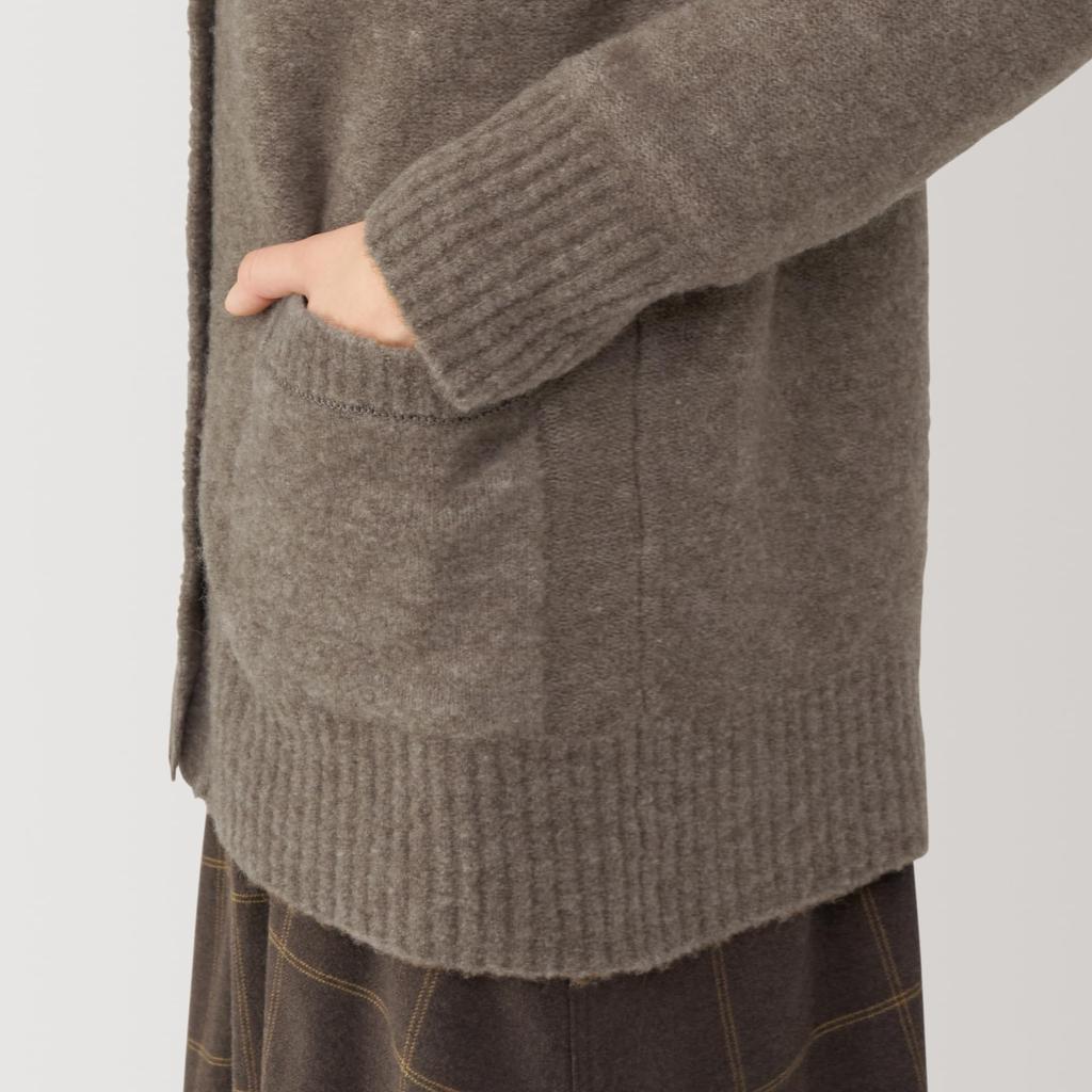 Cardigan MUJI en laine mélangée bouclée BA1PNA4A Marron moka foncé L Col en V pour femme