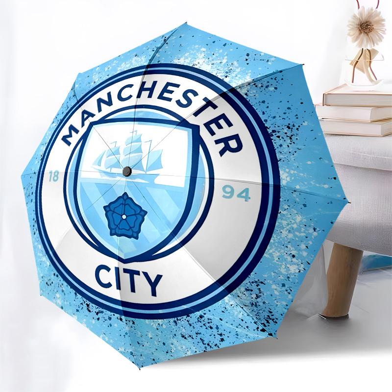Manchester City, Badge Automatic Opening and Closing, 8 rib Structure Portable Umbrella, Suitable for Men and Women in All Seasons Perfect