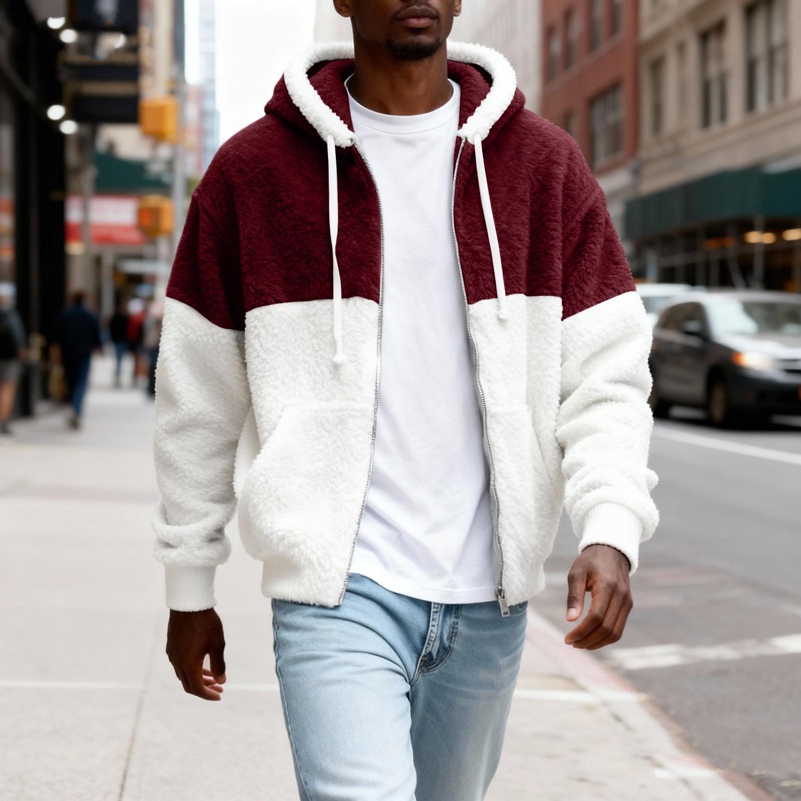 

Мужская пушистая толстовка с капюшоном на молнии плюшевая куртка на молнии с капюшоном для XXXL красный