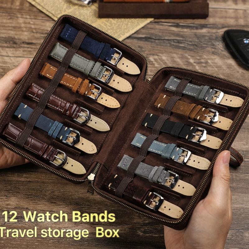 Stylish PU Leather Watch Band Storage Box Holds 12 Straps Flocking Interior Detachable Wrist Strap Designs Daily Use