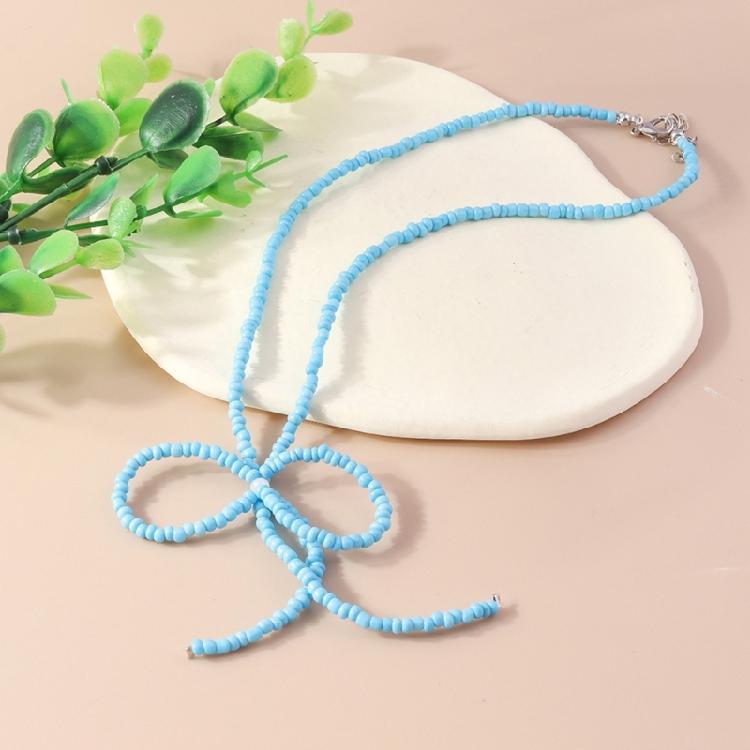 Color Rice Bead Bowknot Collarbone Chain Student Adjustable Chain Sweater Chain