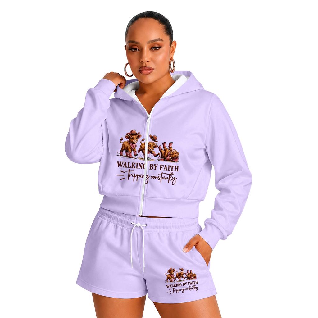 Women's -Inspired Fun Outfit Set with Walk by Slogan for Everyday Wear