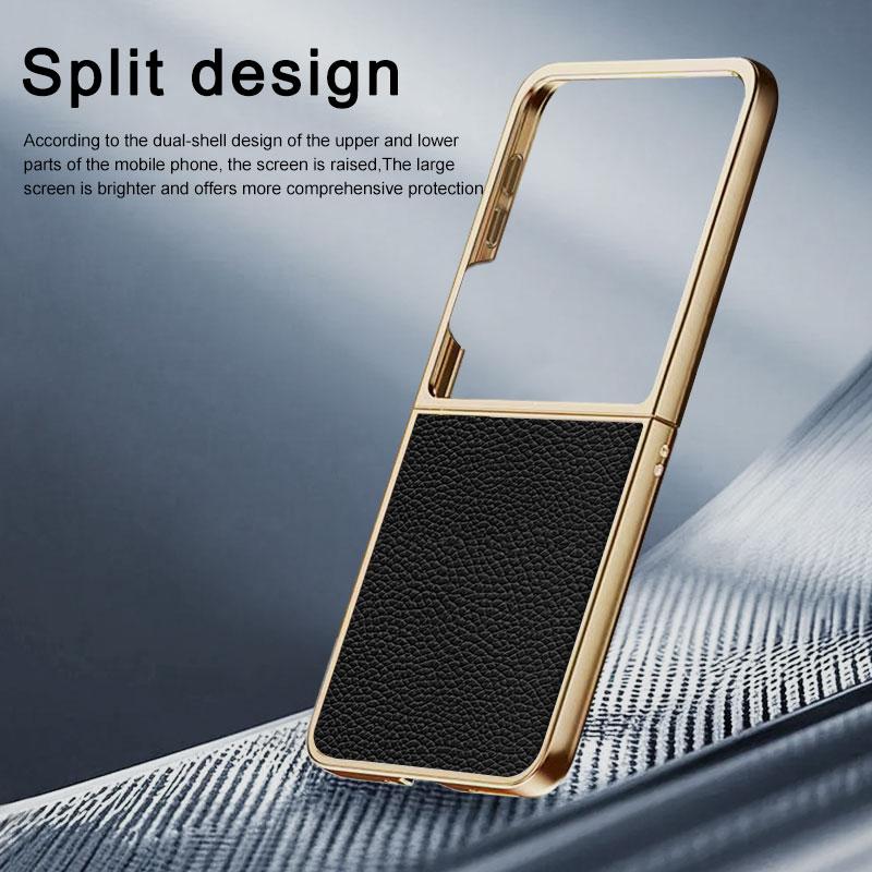 For Samsung Galaxy Z Flip 7 Case Luxury Lichee Leather Skin Plating Protective Back Cover Case For Samsung Z Flip7 Phone Shell