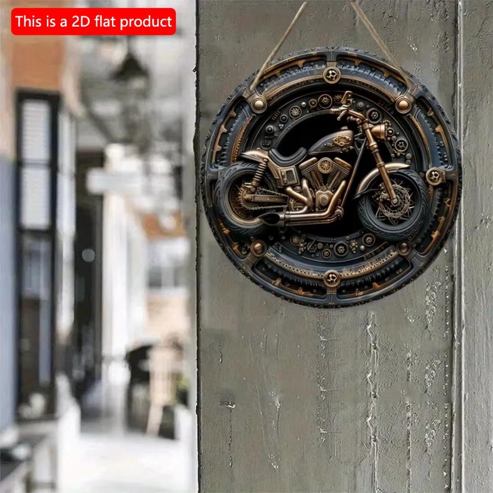 1pc 2d Flat Retro Motorcycle Circular Wooden Sign - 20cm, Suitable for Home Living Room, Bar, Caf É, Farmhouse Porch Decoration, Father's Day Gift