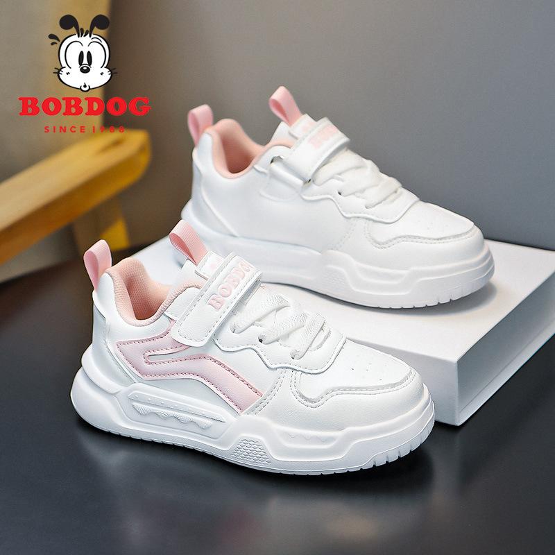 

Babu bean children s shoes little white shoes board shoes 2025 autumn new boys and girls leather Velcro non-slip sneakers 38