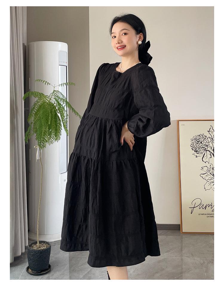 Hepburn Style Spring/Autumn Maternity Dress with Plus Size Korean Skirt Base Layer
