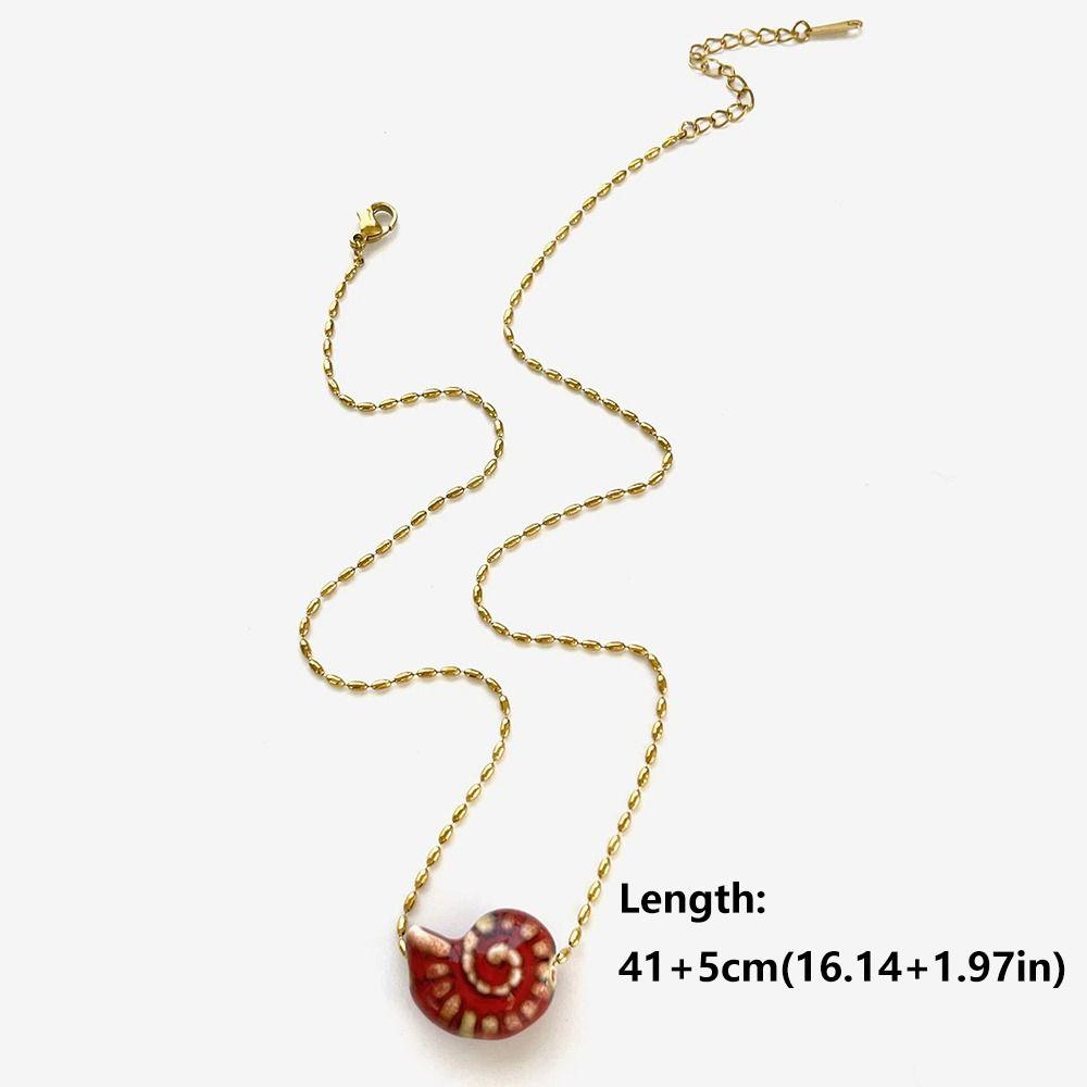 Ceramic Conch Pendant Necklace Stainless Steel Chain Collarbone Chain Fashion Conch Necklace  Women
