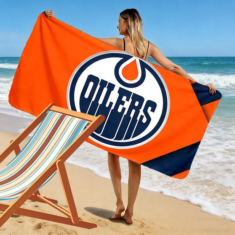 Edmonton Oilers Print Beach Towel, Large Soft Quick Dry Towel for Beach Camping Swimming