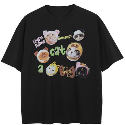 Streetwear Lustige Katzen Grafik T-Shirt Baumwolle Oversized T-Shirt Unisex Oberteile T-Shirts Sommer Kurzarm T-Shirt