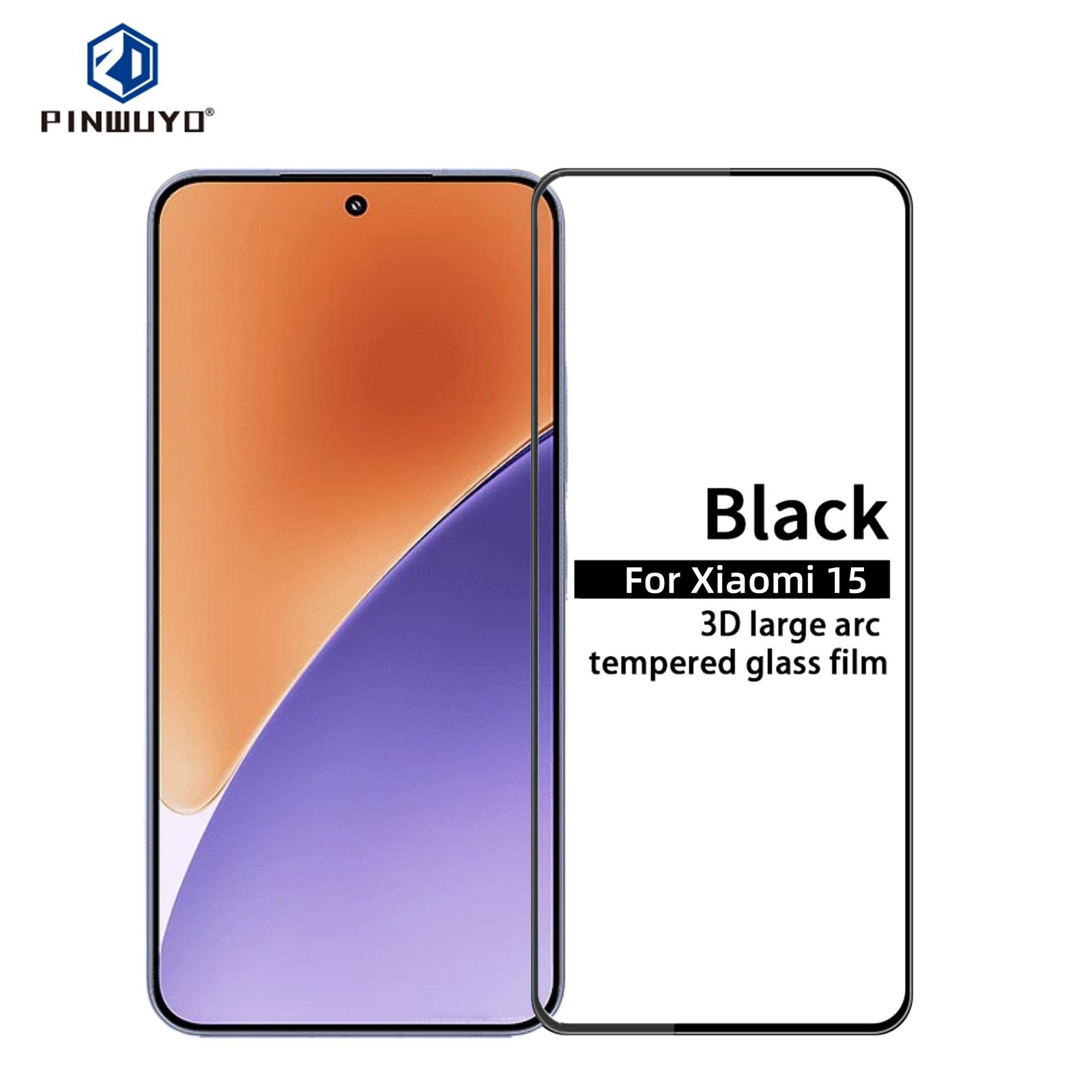 

For Xiaomi 15 Tempered Glass Film PINWUYO Explosion-proof 9H 3D Full Screen Protector Black