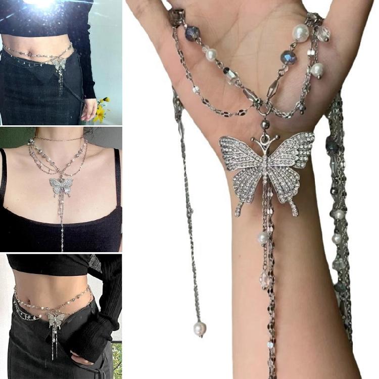 Chic Necklace for Women Body Chain Waist Chains Belt with Butterfly Pendant