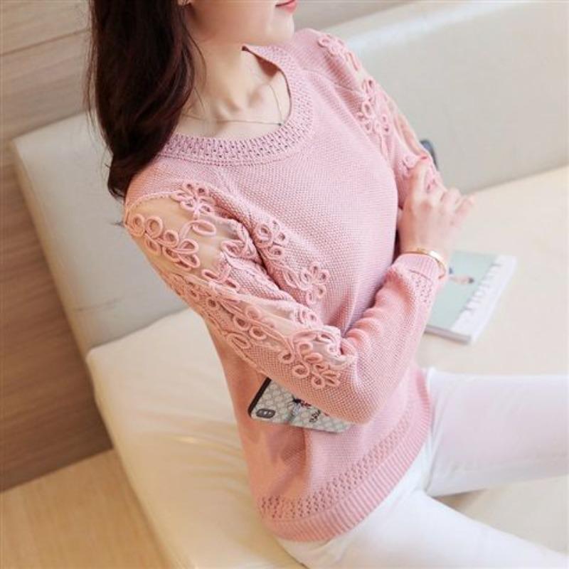 Women Knitted Pullover Tops Women Hollow Out Long Sleeve Ladies Thin Crochet Jumper Solid Womens Knitted Sweaters