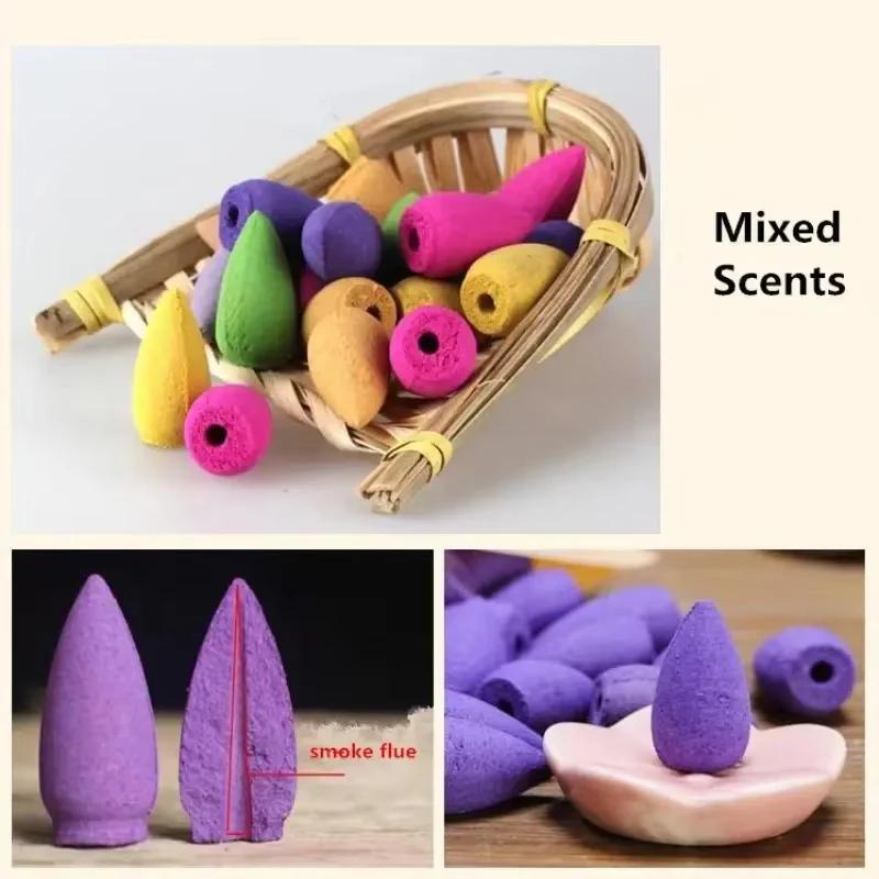 20pcs Mix Natural Reflux Incense Rose Jasmine Lavender Cones Backflow Incense Cones Sandalwood Mix Incense Cones Natural