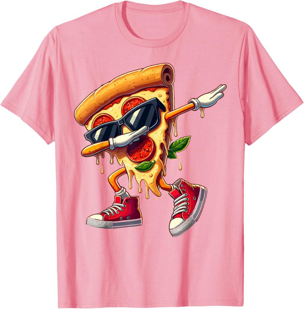 Dabbing Pizza Slice Dancing Foodie Graphic Tee Cool Casual Cotton Short Sleeve T-Shirt for Men