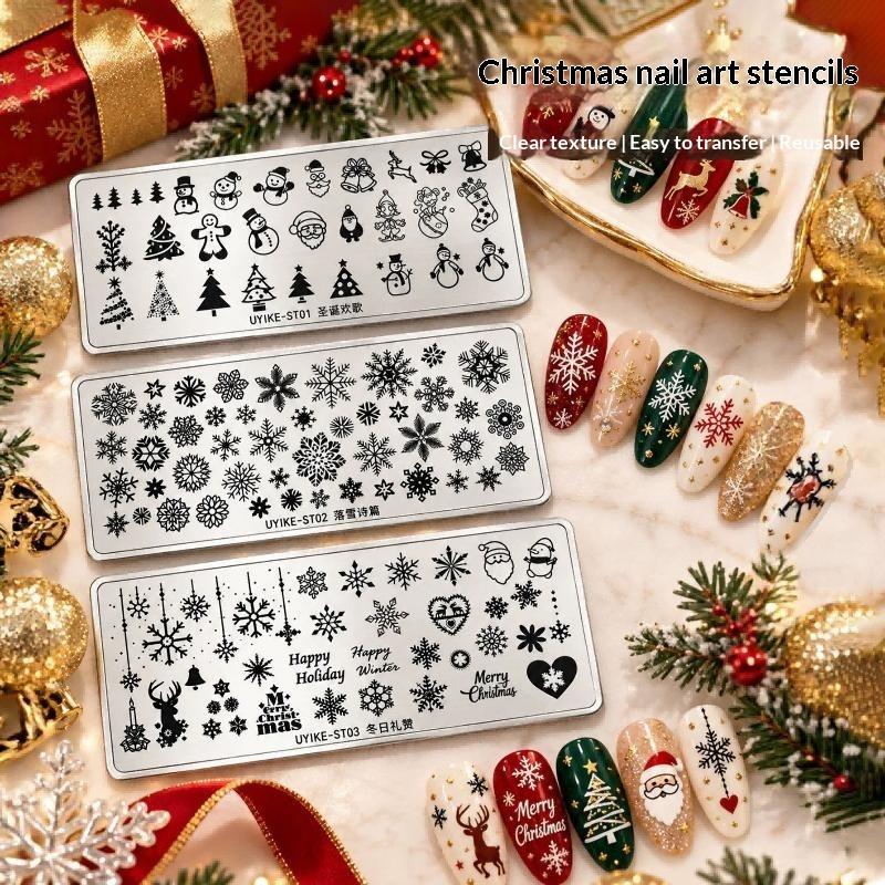1/3Pcs Christmas Nail Art Stamping Plates Clear Patterns Easy Transfer Reusable Perfect For Diy Holiday Manicure Home Salon Use