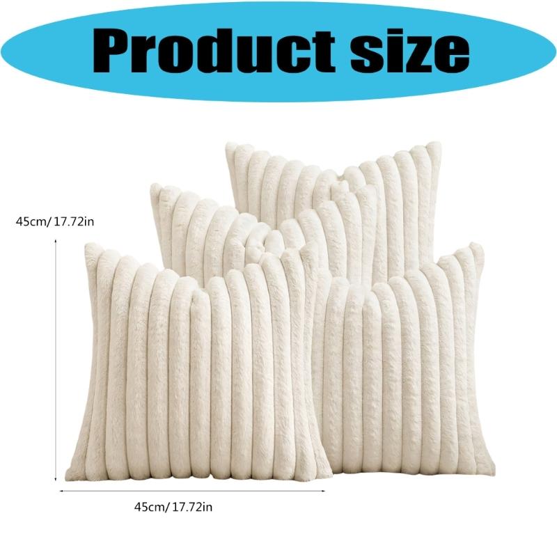 Guest Room Pillowcase Set of 4, 45 x 45 cm with Ribbed Front and Smooth Reverse for Sofa Line Indoor Seating Use