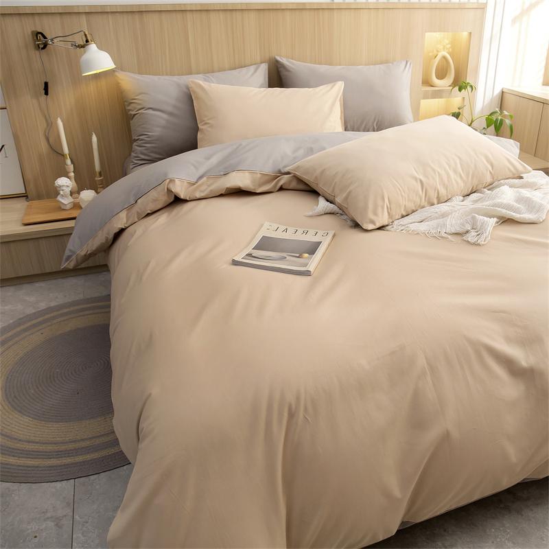 100% Cotton Simple Plain Bedding Set 3Pcs, 1 Duvet Cover with Zipper, 2 Pillow Cases,Easy Care,1 and 2 People Bed Sizes