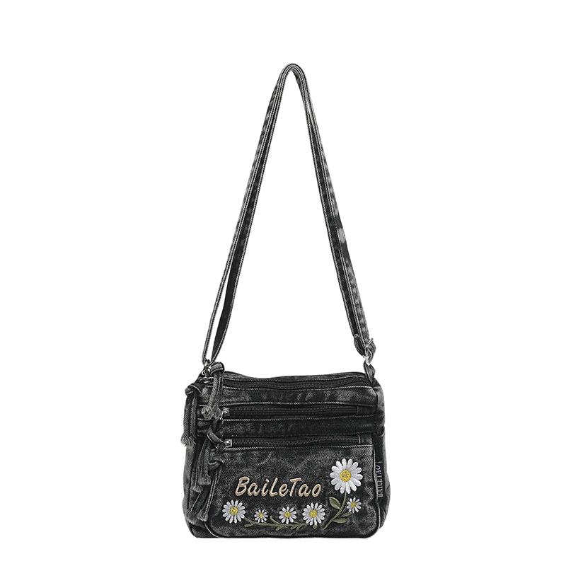 Lightweight Denim Zipper Crossbody Bag Stitching Line Embroidery Decoration Bag Hot Sale Casual Youth Women's Shoulder Bags