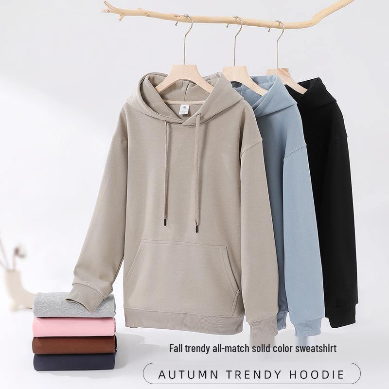 Herbst-Hoodie für Paare: Leicht, Bequem, Einfarbige Baumwoll-Langarmshirts mit bedruckbarem Herrenlogo