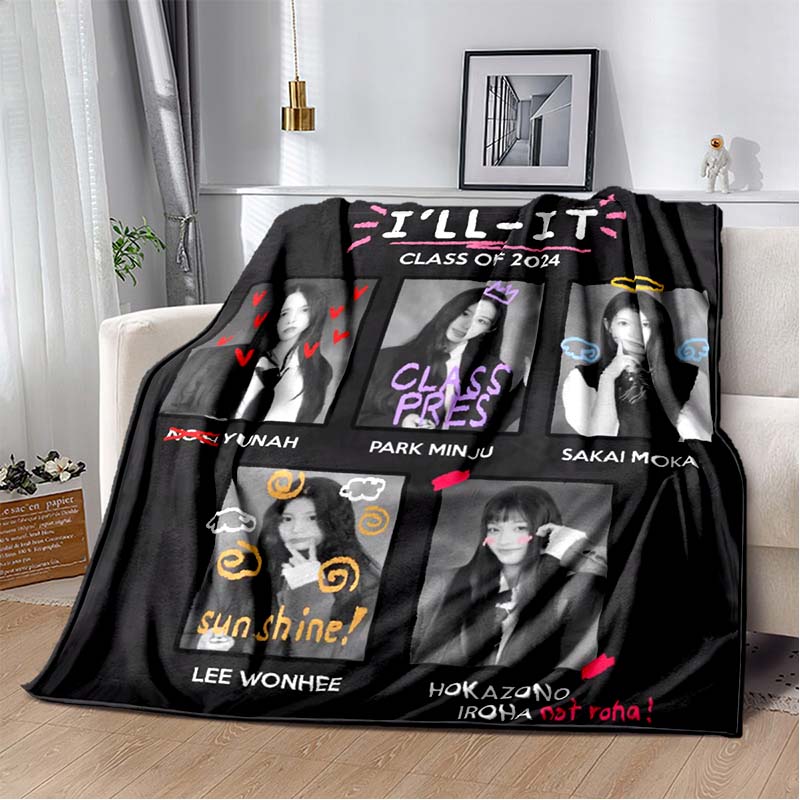 3D Printed Flannel Blanket I-ILLIT Combo K-POP Home Sofa Bed Blanket | Birthday Gift,