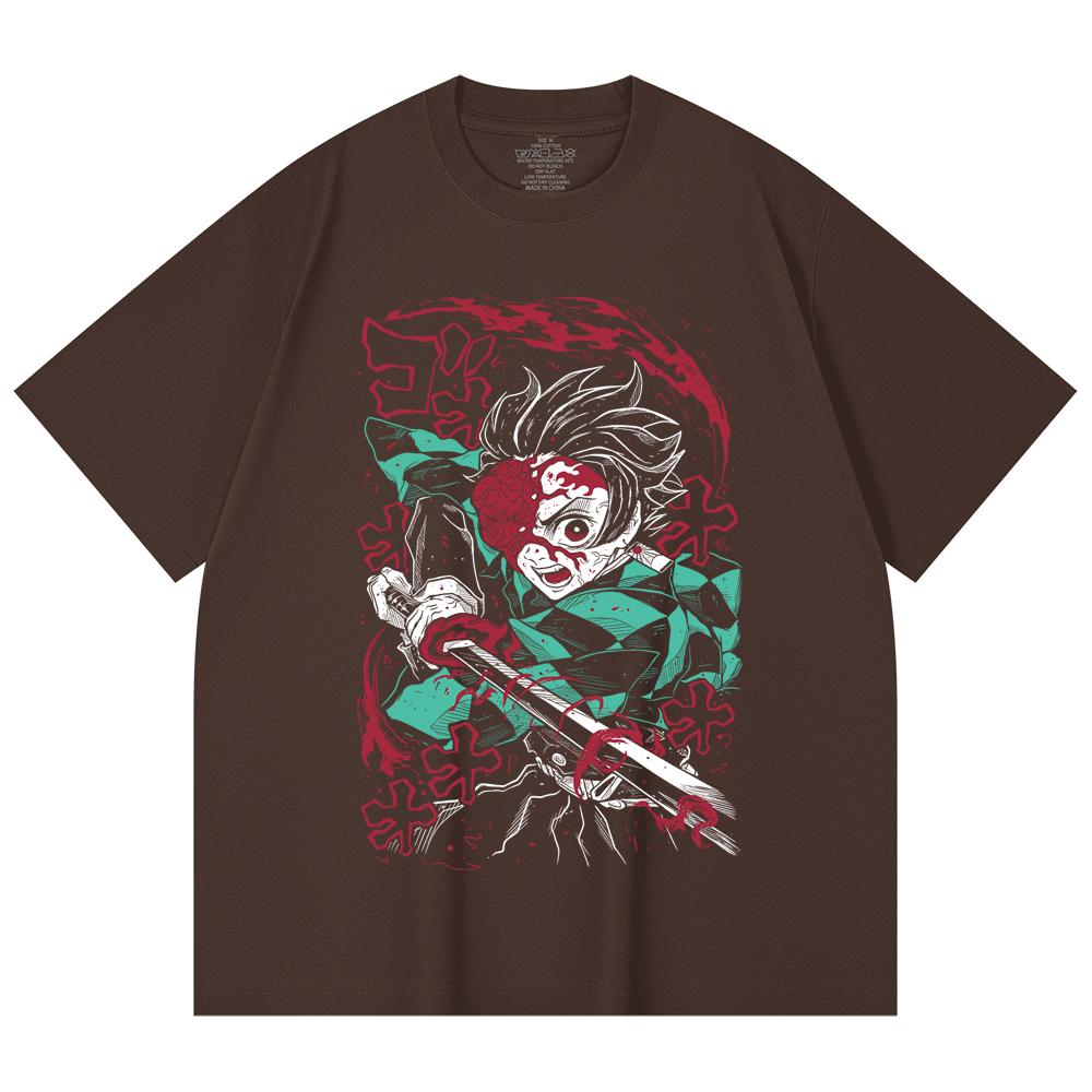 230 Gsm 100% Cotton Demon Slayer V41 Demon Tanjiro Print Unisex Heavy Cotton T Shirt