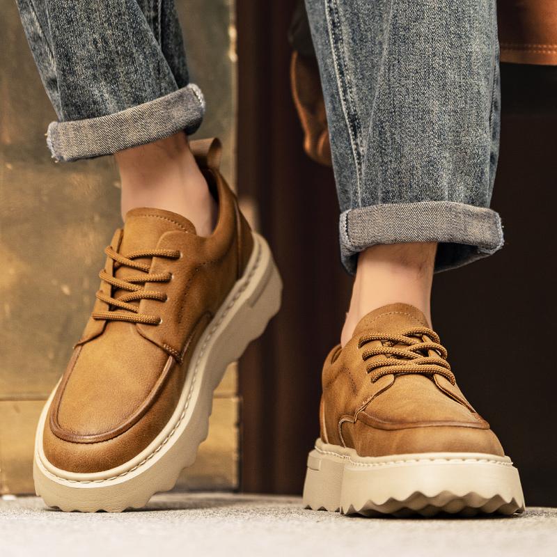 Platform Casual Shoes Loafers British Leather Sneakers Flats Shoes Classic Men Leather Shoes Spring Summer New Trendy All-match