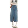 European Retro Korean Style High Waist Denim Midi Skirt - Slimming Slit Design for Spring and Autumn