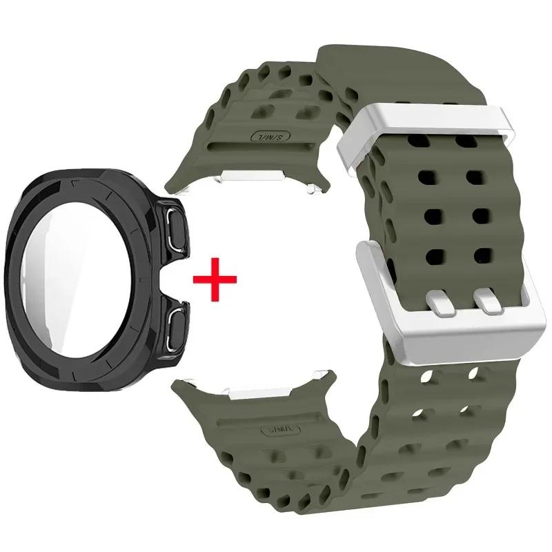 Schutzhülle aus gehärtetem Glas + Armband für Samsung Galaxy Watch Ultra 47mm Silikonarmband für Galaxy Watch Ultra 47mm Armband Schutzhülle