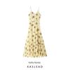 Kaslead New Women Clothes Western Style Fashion Waist Hugging Temperament Sling Print V-neck Dress