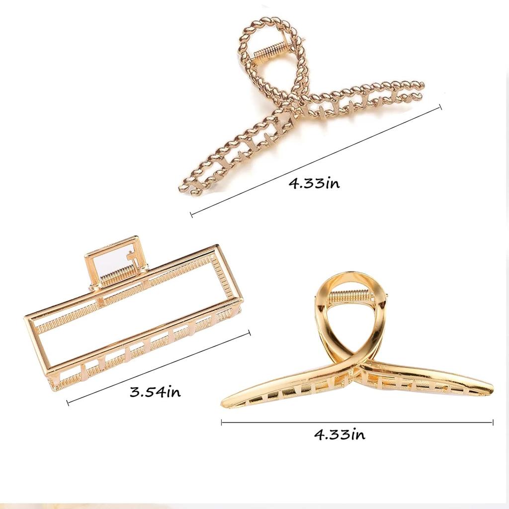 3pcs Elegant Metal Big Claw Clip for Heavy Hair, Strong Hold Big Non Slip Hair Clip for Long Hair, Fashion Styling Accessory, Fo