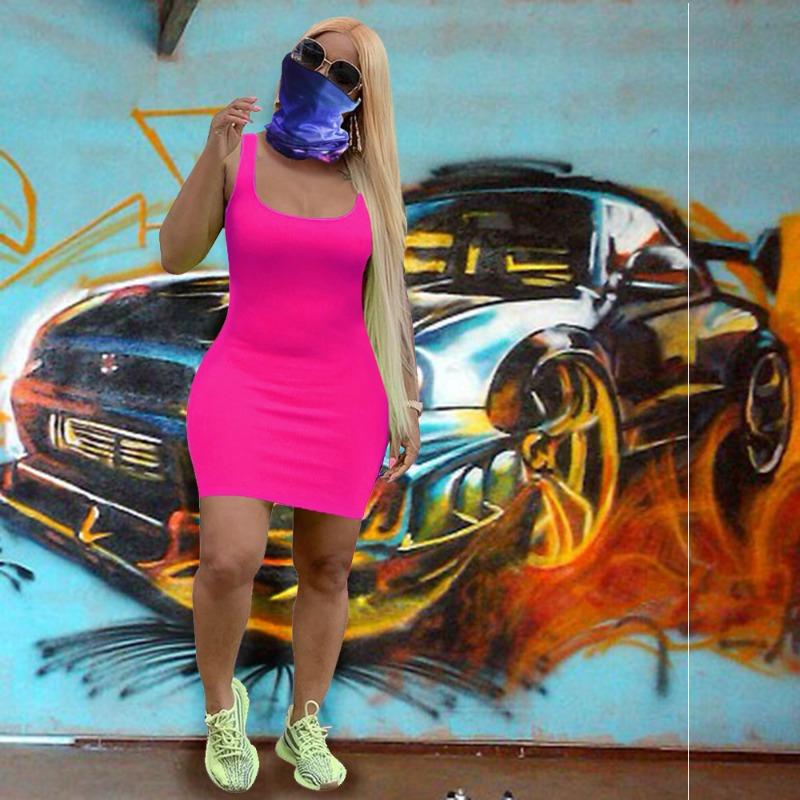 

Новое женское летнее однотонное платье-жилет и повседневное платье XXL розы красного