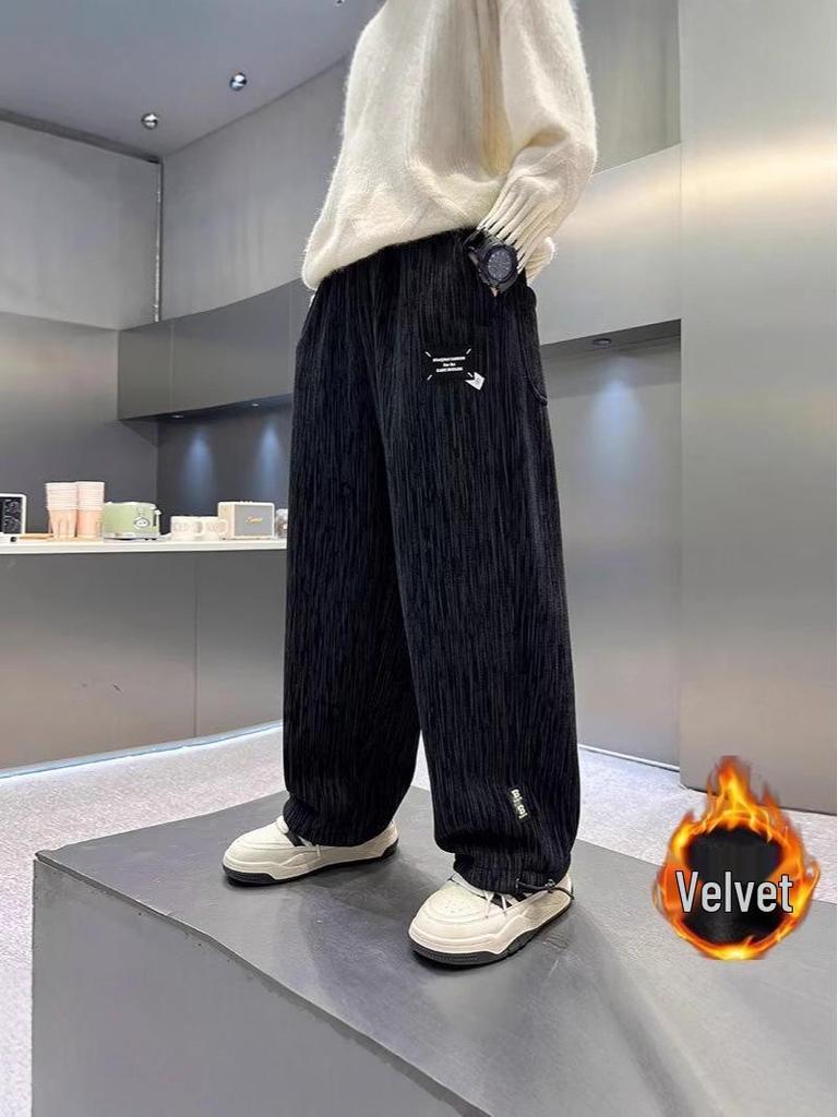 Boys' Spring/Autumn 2025 Velvet Sports Pants: Trendy, Loose Street-Style for Kids