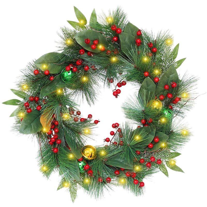 60Cm Pine Needle Garland North American Country Christmas Decorations Door Hanging Bells Leaves Holiday Windows PE