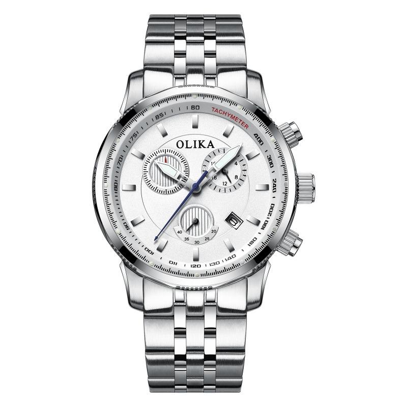 Top Brand New Business Watch Multifunctional Steel Case Steel Band Waterproof Quartz Calendar Wrist Watch