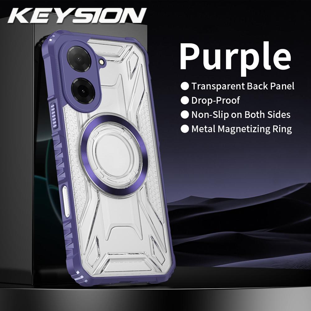 

KEYSION Transparent Magnetic Case for Redmi A5 A3 A3X Soft Silicone+PC Heavy Duty Shockproof Phone Cover for Xiaomi POCO C61 C71 for POCO C71 фіолетовий