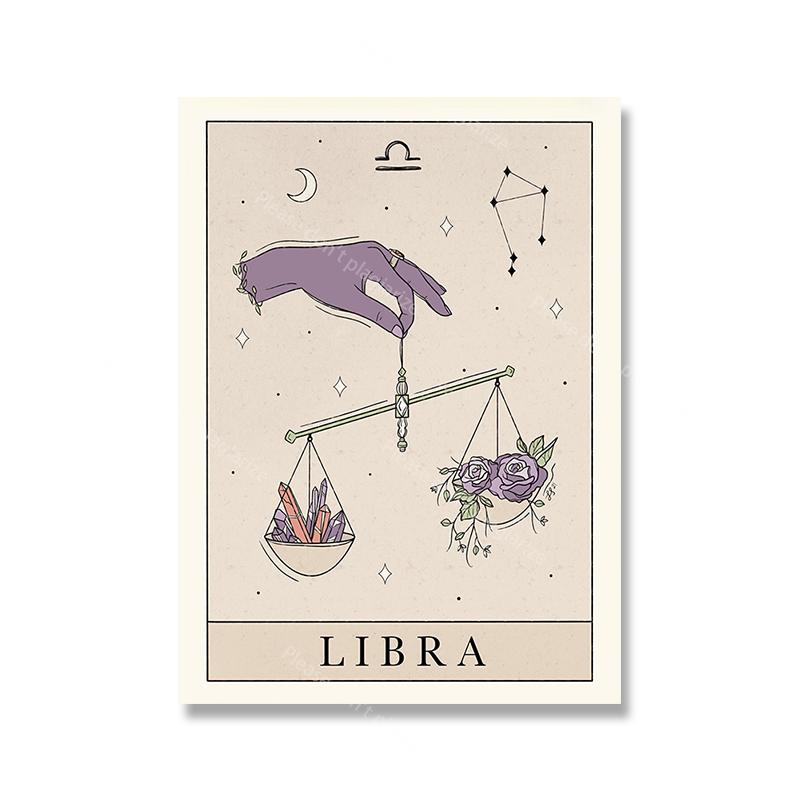 Bohemian Zodiac Art Posters and Prints Canvas Painting Tarot Cards Inspired Astrology Virgo Aquarius Constellation Picture Decor