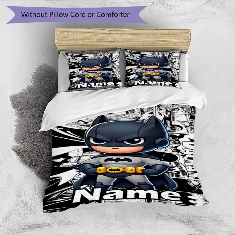 3pcs Duvet Cover Set (1*Duvet Cover + 2*Pillowcase, Without Core), Custom Name Batman Pattern Bedding Set, Home Bedroom Decor Gift