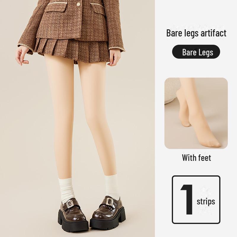 Women's Natural Nude Pantyhose with Velvet Lining - Thick, Flesh-Colored, Non-Slip for Autumn/Winter.