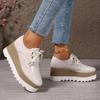 Scarpe con Plateau e Punta Quadrata Stile Britannico per Donna Suola Spessa Rialzanti Snella Antiscivolo Leggere Scarpe All-Match con Lacci