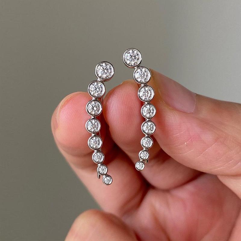 

Huitan Simple Climb Hook Earrings for Women Exquisite Round Cubic Zirconia Statement Accessories Fashion Versatile Girls Zircon