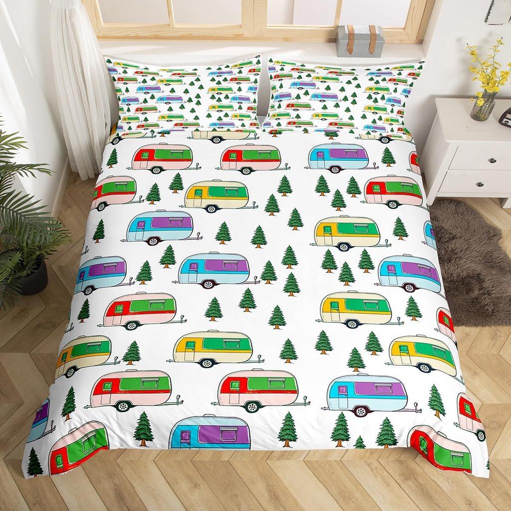 Camping Duvet Cover Set Full King Size Cartoon Rv Camping Car Bedding Set Camper Accessories For Travel Trailers Comforter Cover