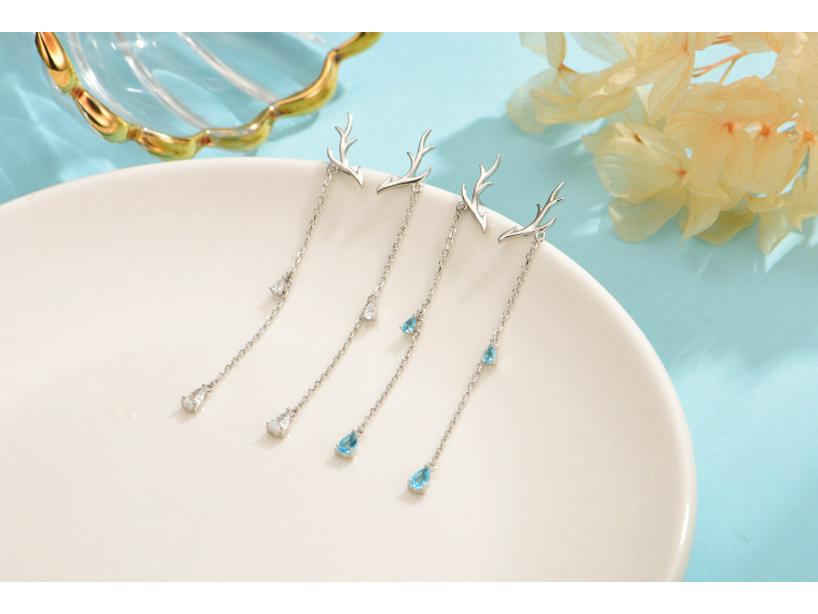 Higu S925 Silver Reindeer Antler Tassel Earrings: Christmas Dangle Studs for Women, Mori Style